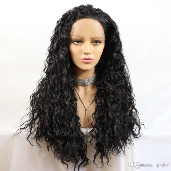 Lace Front Wig Long Loose Curly Natural Looking Heat Resistant Fiber Water Wave Synthetic Lace Front Wig For Black Women