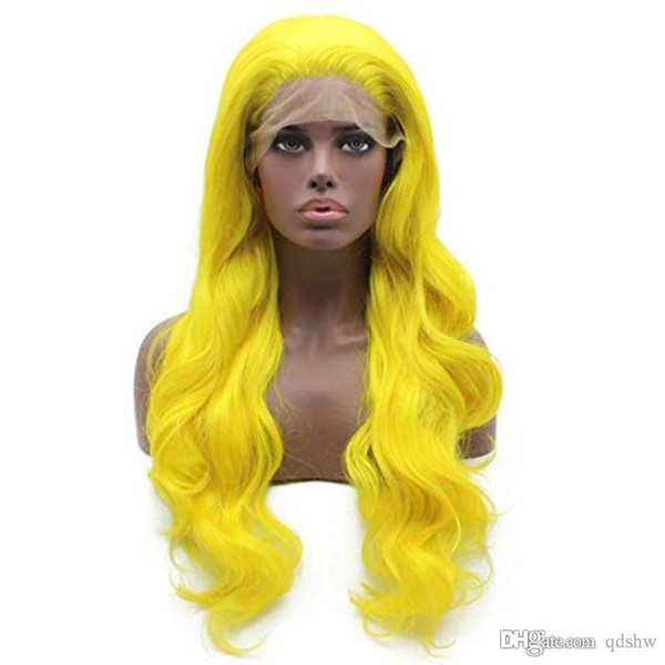 Yellow Lace Wigs Synthetic Heat Resistant High Temperature Glueelss Long Wavy Synthetic Yellow Lace Front Wig With Baby Hair