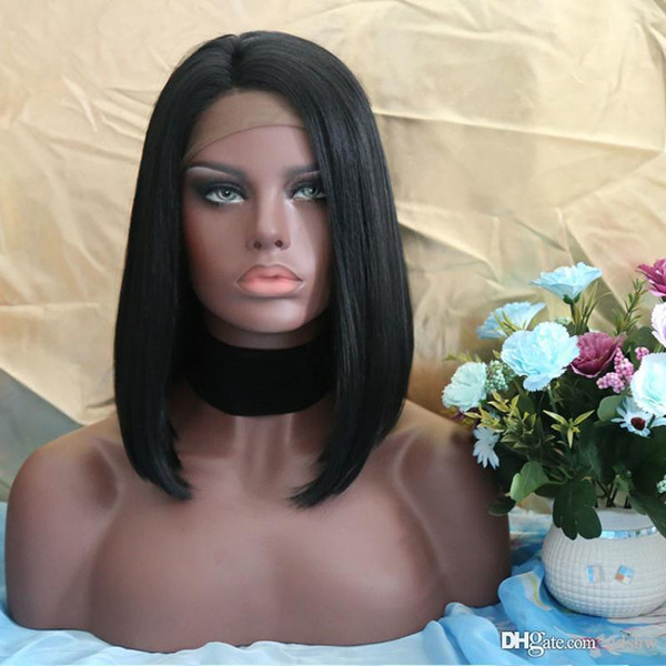 Short Synthetic Wig Pre Plucked Middle Part High Temperature Glueless Lace Front Wigs Synthetic Fiber Hair For African American