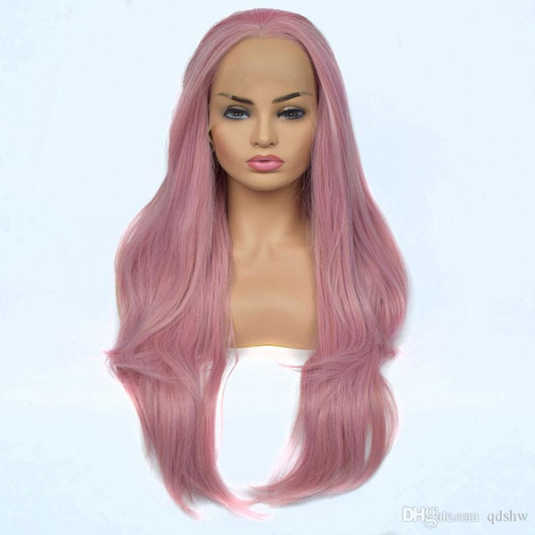 Pink Lace Front Wigs Synthetic Hair Natural Wave Glueless Heat Resistant Fiber Natural Looking Synthetic Lace Front Wig Mix Living Pink