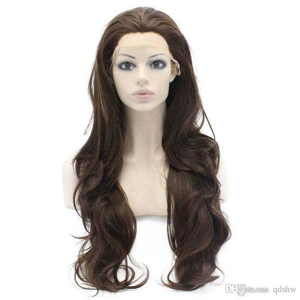 Brown Front Lace Wig For Black Women Heat Resistant 150 Density Cheap Long Wavy Brown Synthetic Hair Lace Wigs