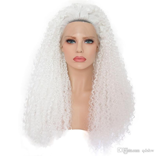 White Synthetic Heat Resistent Wig With Baby Hair High Quality 180 Density Glueless Handmade Glueless Lace Front Wigs For Women