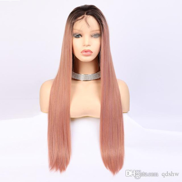 Synthetic Lace Front Wig Ombre Pink Colored Glueless Synthetic Hair Lace Frontal High Temperature Lacefront Wigs For Black Women