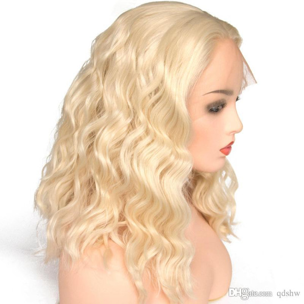 Synthetic Lacefront Wig Blonde Platinum Heat Resistant Fiber Hair Water Wave Synthetic Hair Lace Front Wigs For White Women