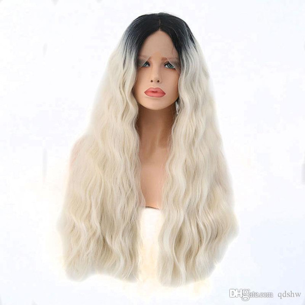 Synthetic Lace Front Wig Heat Resistant Fiber Dark Roots Ombre White Blonde Lacefront Wigs Natural Wave For Black Women