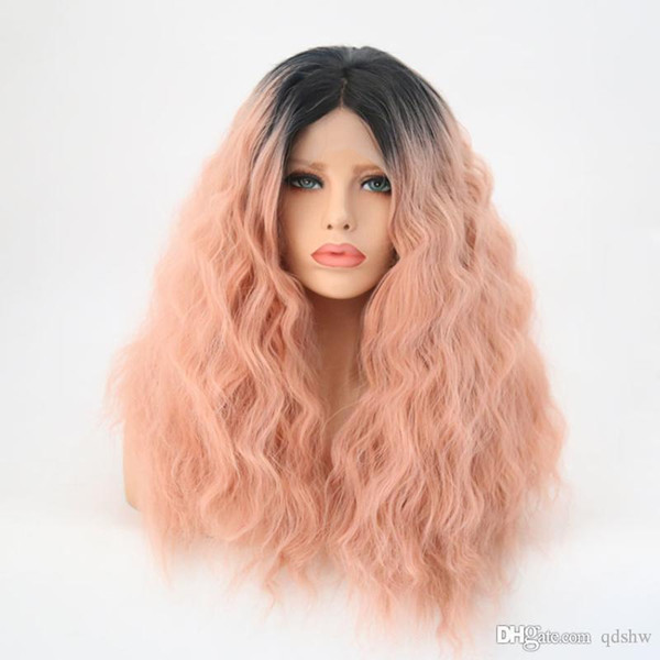 Synthetic Ombre Lace Front Wigs Pink For White Women Free Part 150 Density Glueless Natural Wave Pink Ombre Synthetic Lace Wig With Ba