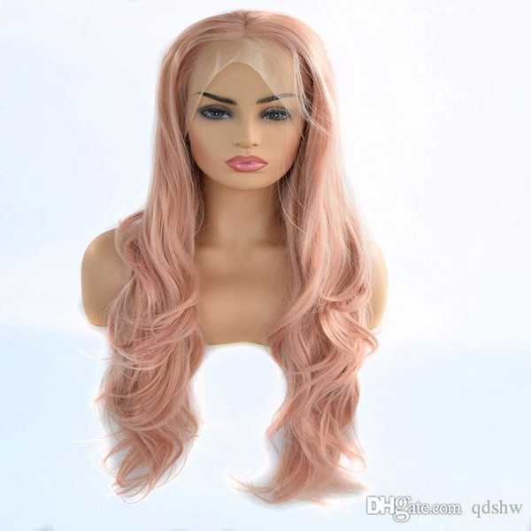 Pink Lace Synthetic Wig Cheap Heat Resistant Synthetic Glueless Natural Wave Mix Pink Color Lace Front Wigs Natrual Hairline For White Women