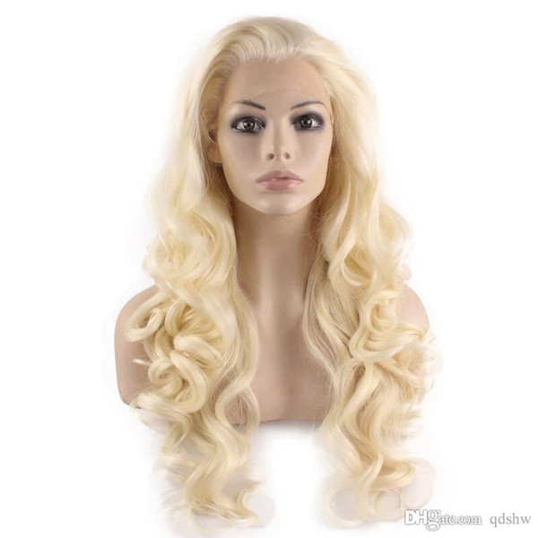 Synthetic Long Blonde Wig Natural Wave Heat Resistant 180 Density Platinum Blonde Synthetic Hair Lace Front Wigs For White Women