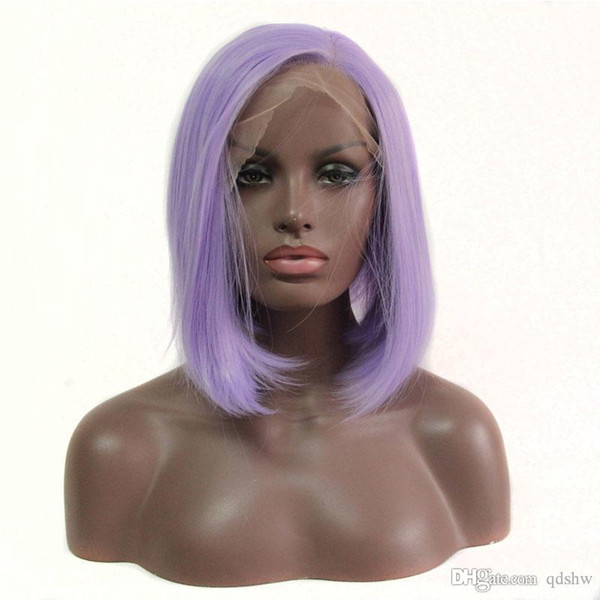 Synthetic Wigs For Black Women Light Purple Glueless Short Bob Lace Front Wig Heat Resistant Free Part Pre Plucked Natural Hairline