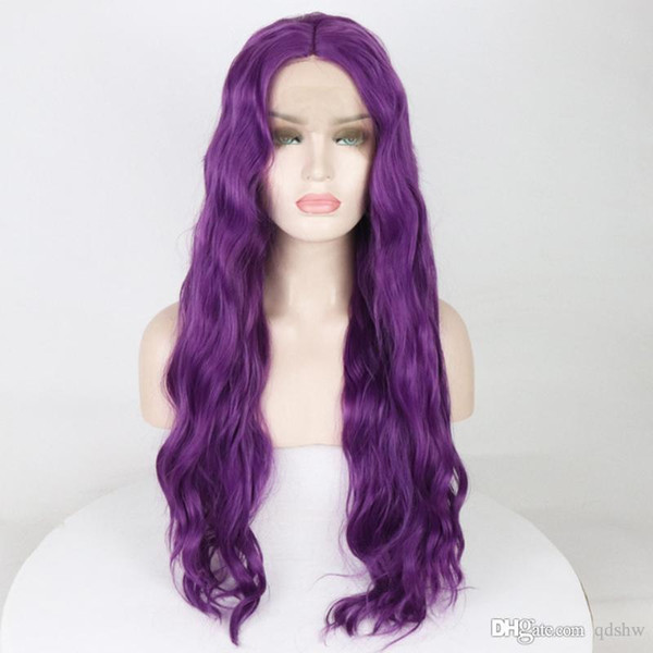 Purple Synthetic Lace Wig Heat Resistant Fiber Hair Middle Part Light Wavy Dark Purple Lace Front Synthetic Wigs For Women