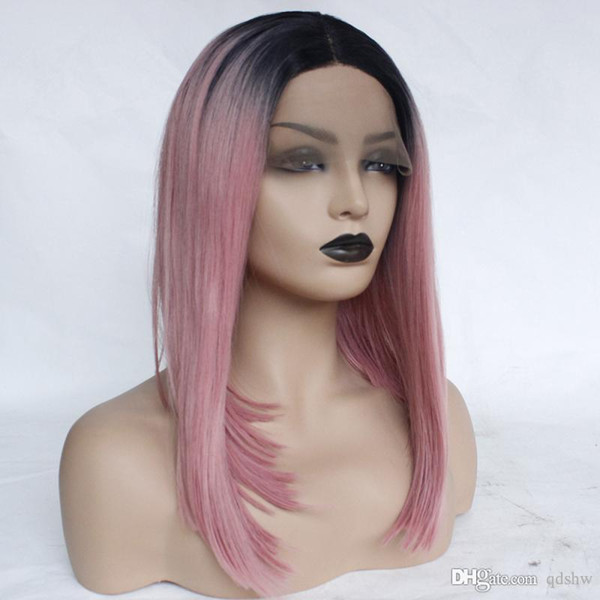 Pink Ombre Lace Front Wig Synthetic Short Bob Cut With Baby Hair Cheap Heat Resistant Ombre Pink Lacefront Synthetic Hair Wigs For Women