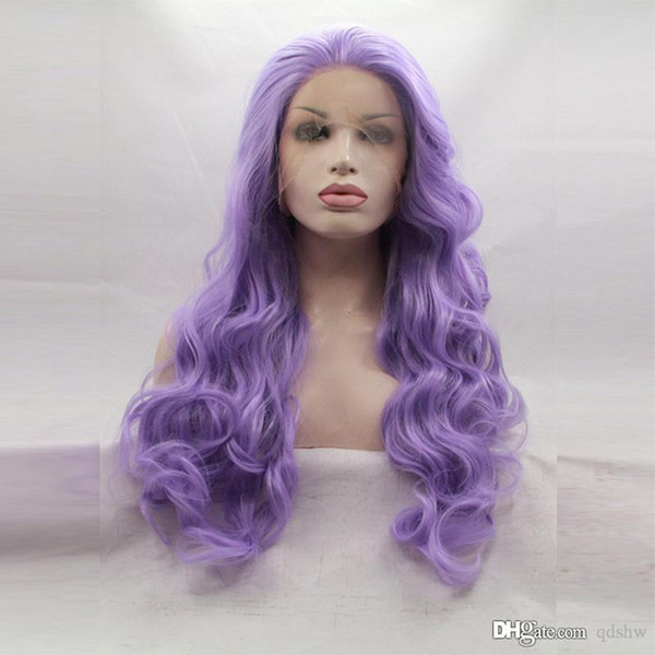 Purple Synthetic Lace Wig Free Part High Temperature Glueless Purple Heat Resistant Fiber Synthetic Lace Front Wigs For White Women