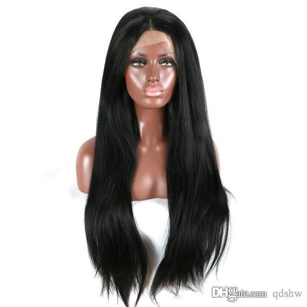 Synthetic Yaki Lace Front Wigs With Baby Hair Long Black Color Synthetic Yaki Lace Wig Glueless Heat Resistant Fiber Middle Parting