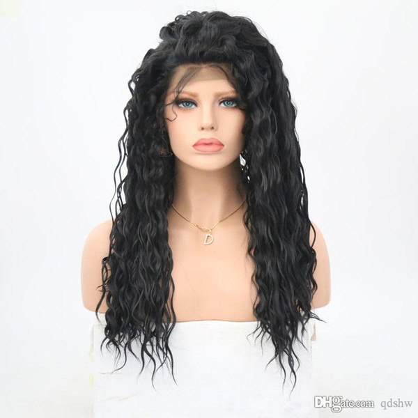 Synthetic Lace Front Wig Curly For Black Women 180 Density Long Black Curly Synthetic Heat Resistant Fiber Hair Wig Side Part