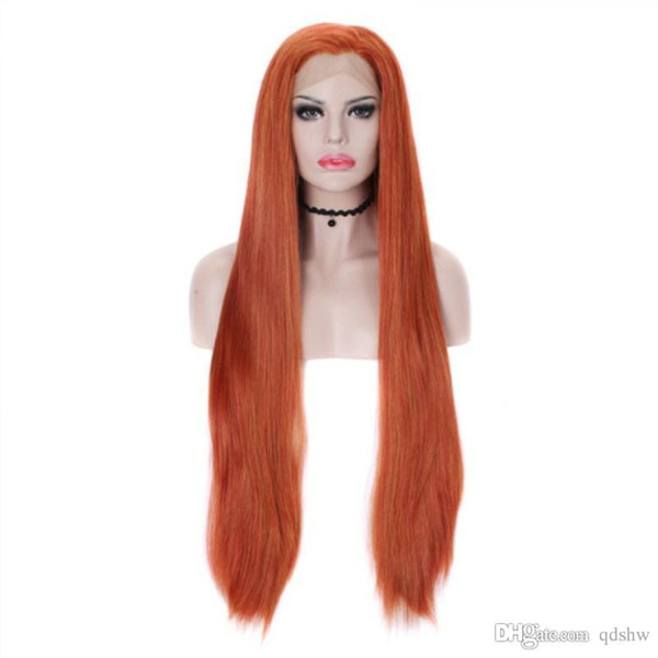 Cheap Synthetic Lace Front Wigs Orange For Women Heat Resistant Fiber Glueless Long Straight Hair Glueless Lacefront Synthetic Wig