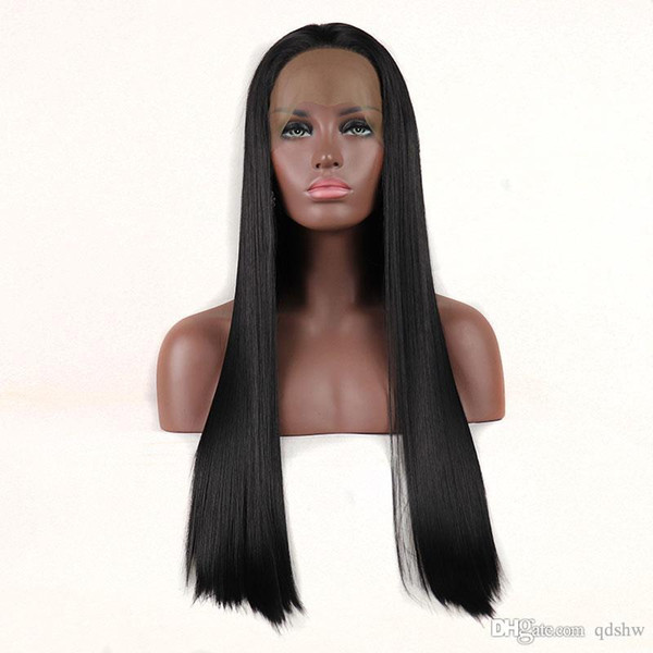 Long Straight Hand Tied Synthetic Lace Front Wigs Heat Resistant Fiber Free Part Cheap Lacefront Synthetic Wig For Black Women