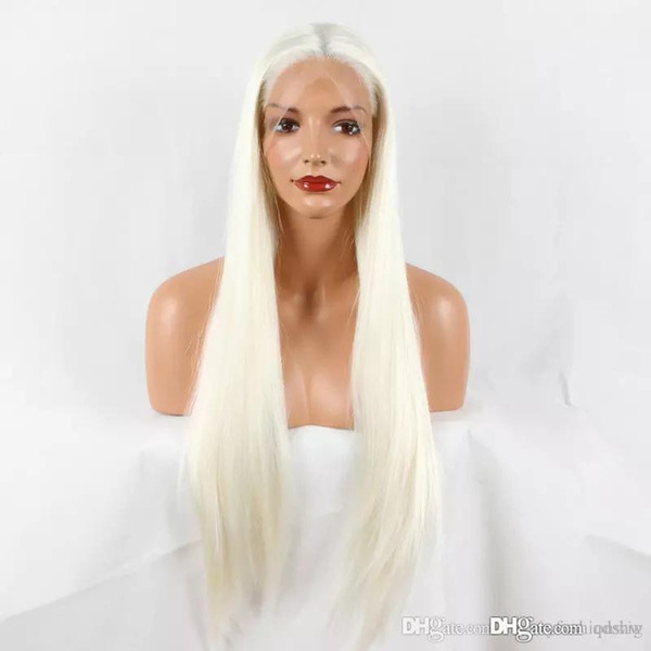 Blonde Synthetic Wigs Heat Resistant High Temperature Long Straight Mixed Color White Blonde Synthetic Lace Front Wig For White Women