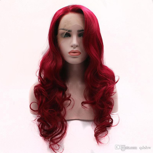 Red Front Lace Wig Synthetic Glueless With Baby Hairs Long Body Wave Red Glueless Lacefront Wigs Heat Resistant Fiber Hair For White Women