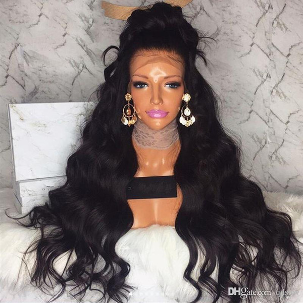 Body Wave 26 Inch Long Black Wig Synthetic Lace Front Wig With Baby Hair Glueless High Temperature Fiber Hair Wigs For Women