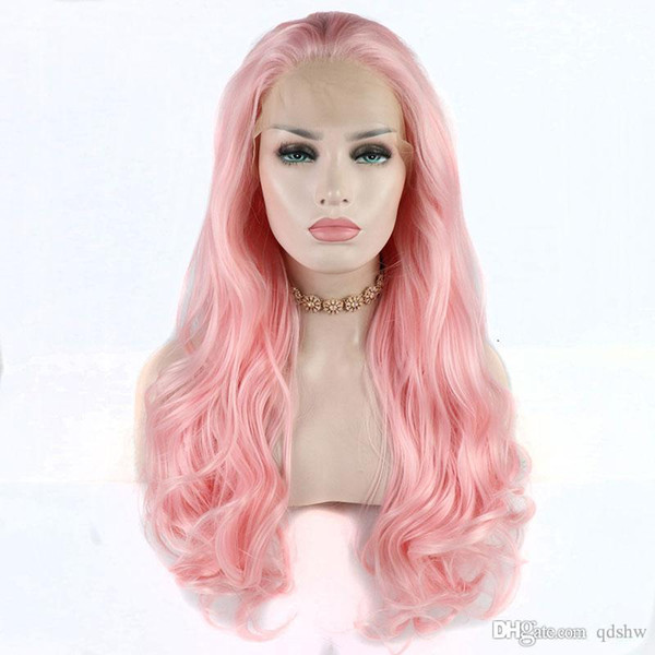 Cheap Pink Lace Wigs Heat Resistant Fiber Hair Lacefront Glueless Body Wave Glueless Pink Synthetic Lace Front Wig For White Women