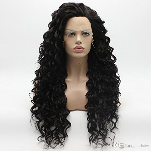 Synthetic Kinky Curly Lace Front Wig For Black Women Heat Resistant Fiber Hair Black Color Glueless Curly Synthetic Wigs With Baby Hair