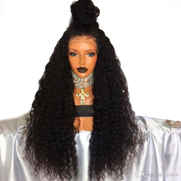 180 Density Kinky Curly Wig 26 Inches Long Black Wig Heat Resistant Hair Synthetic Lace Front Wigs For Black Women