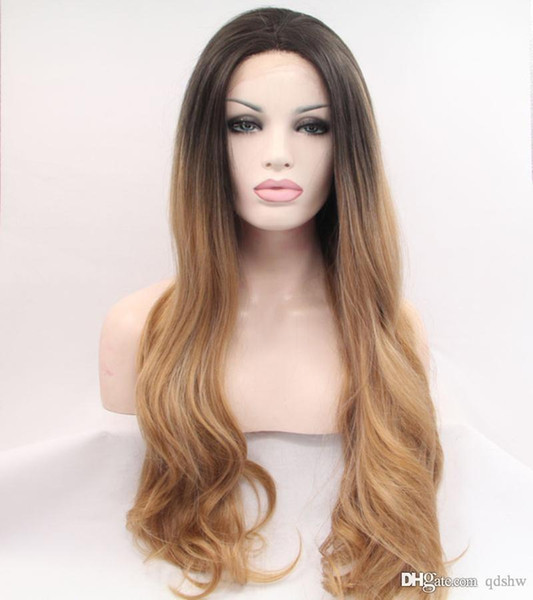 Ombre Lace Front Wig Synthetic With Baby Hair Glueless Long Body Wave Hair Heat Resistant Fiber Ombre Synthetic Wigs For Black Women