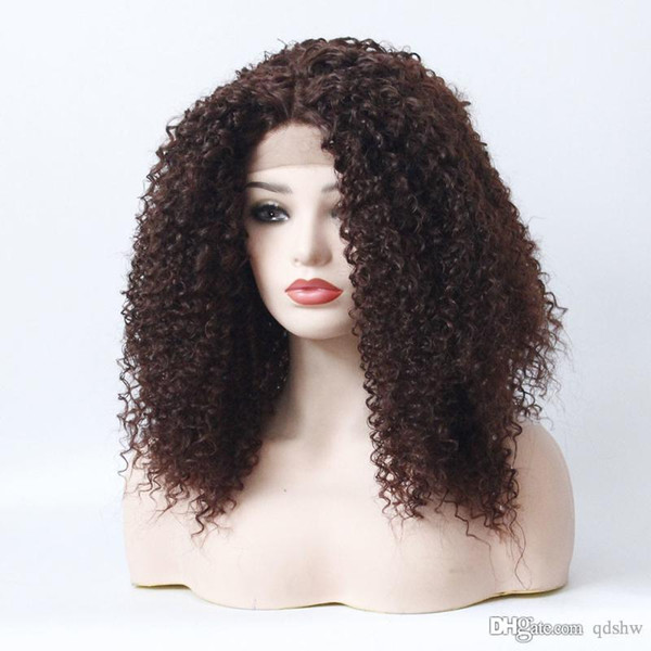 Wig Kinky Curly Synthetic Heat Resistant Fiber Hair 180 Density Glueless Synthetic Lacefront Wigs For Black Women