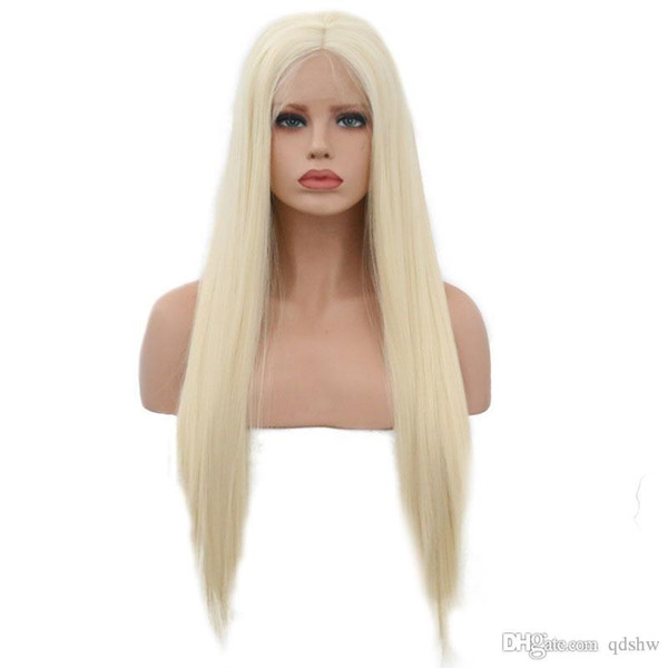 Synthetic Lace Front Wigs Blonde Color Long Straight Hair Heat Resistant Fiber Glueless Blonde Synthetic Wig With Baby Hair