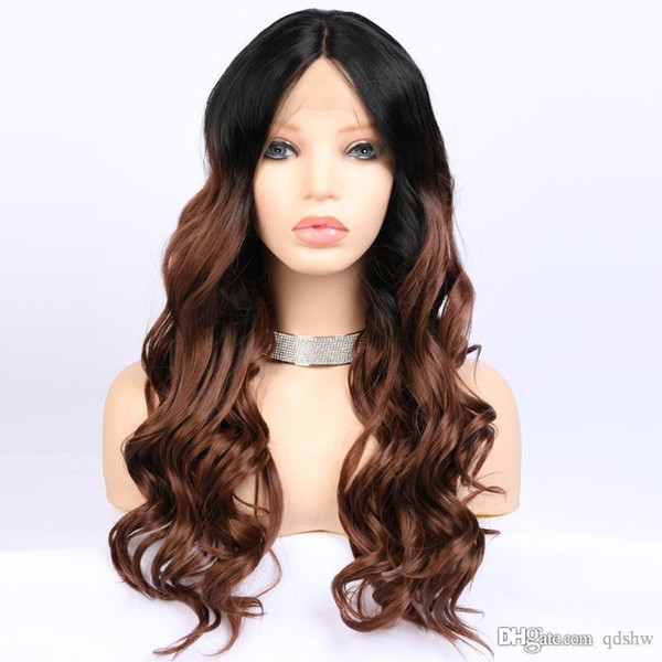 Ombre Lace Front Wig Synthetic Brown Dark Root Glueless Body Wave Heat Resistant Hair Synthetic Lace Wigs For Black Women