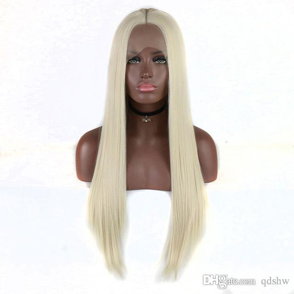 Platinum Blonde Synthetic Wig Heat Resistant Fiber Long Straight Synthetic Lace Front Wigs Glueless Middle Parting For White Women