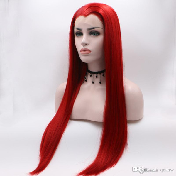 Red Lace Front Wigs For Sale Long Straight Glueless Synthetic Heat Resistant Fiber Hair Wigs For Women Free Parting