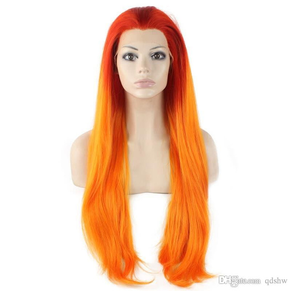 Lace Front Wig Ombre Synthetic Heat Resistant Fiber Long Straight Free Part Synthetic Hair Lace Front Ombre Wigs Natural Hairline