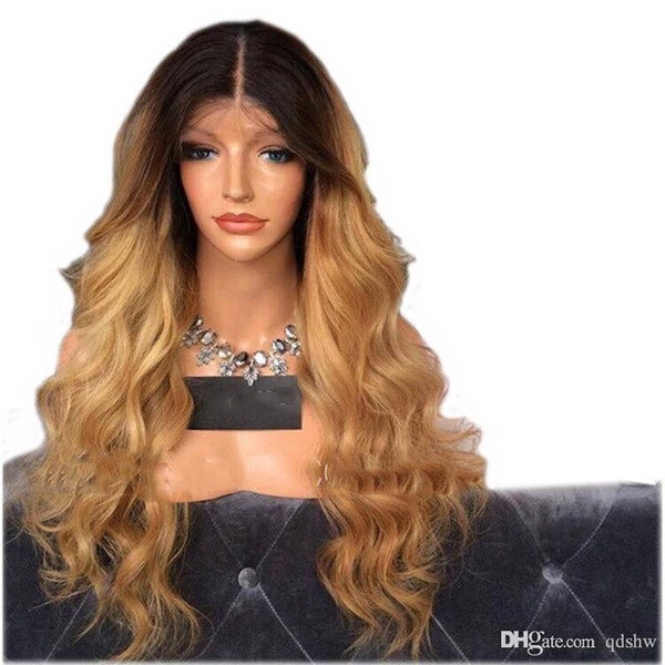 Ombre Synthetic Lace Front Wig Black To Blonde High Temperature Body Wave Synthetic Wigs For Black Women