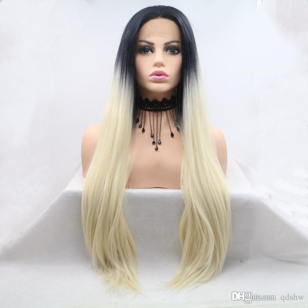 Synthetic Lace Front Wig Blonde Root Heat Resistant Fiber Hair Glueless Long Straight Ombre Blonde Lace Front Wigs For Women