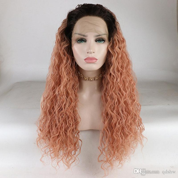 Synthetic Lace Wig With Baby Hair Ombre Dark Roots To Pastel Pink Glueless Long Curly Heat Resistant Fiber Hair Wigs for Women