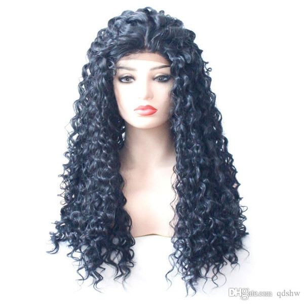 Kinky Curly Lace Front Wig Heat Resistant Natural Black Free Part Glueless Kinky Curly Synthetic Lace Wigs For Black Women