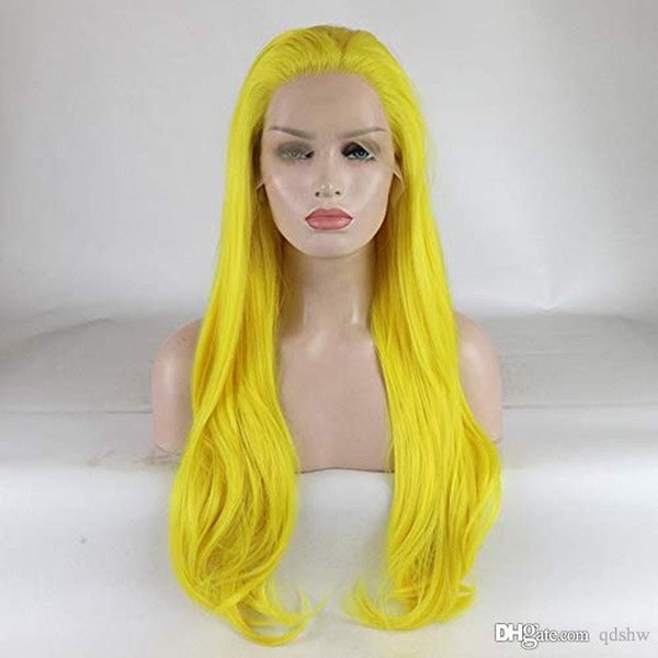 Yellow Lace Front Wig Synthetic Hair Natural Looking Straight Glueless Hand Tied Heat Resistant Synthetic Hair Wigs For White Women