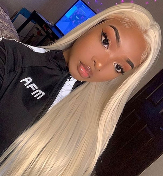 Synthetic Lace Front Wig With Baby Hair Natural Straight White Platinum Blonde Synthetic Wigs For White Women