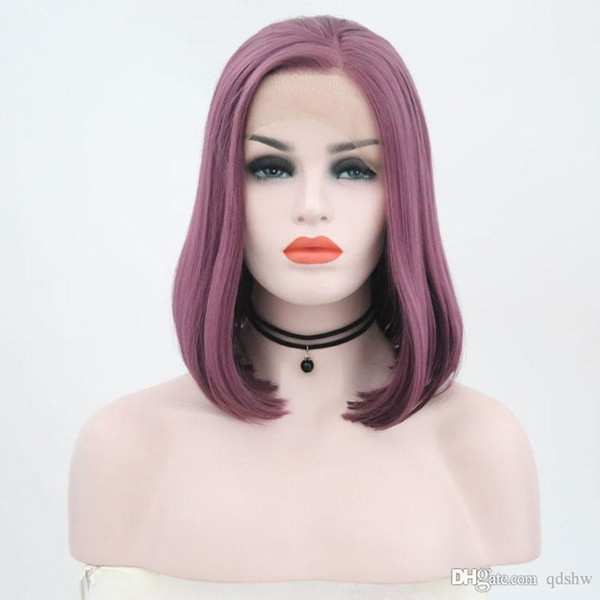 Synthetic Bob Lace Front Wig Lavender Purple Colored Short Straight Synthetic Lacefront Wigs Glueless Heat Resistant Fiber Hair For Women