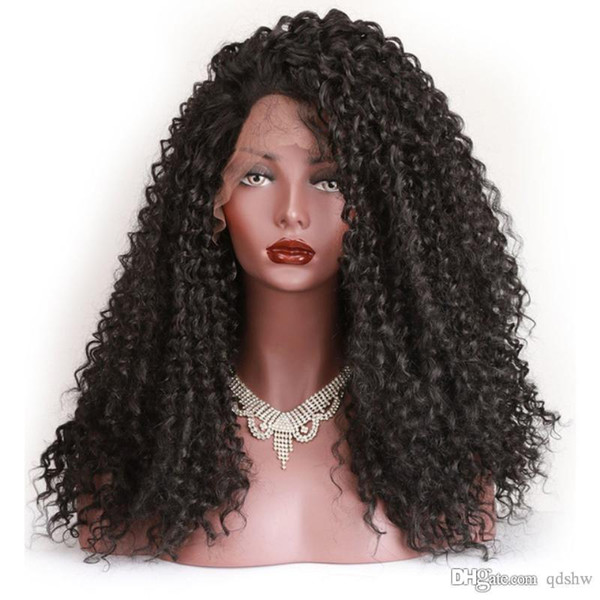 African American Kinky Lace Front Wigs Heat Resistant Glueless 180 Density Kinky Curly Synthetic Lace Wig Long For Black Women