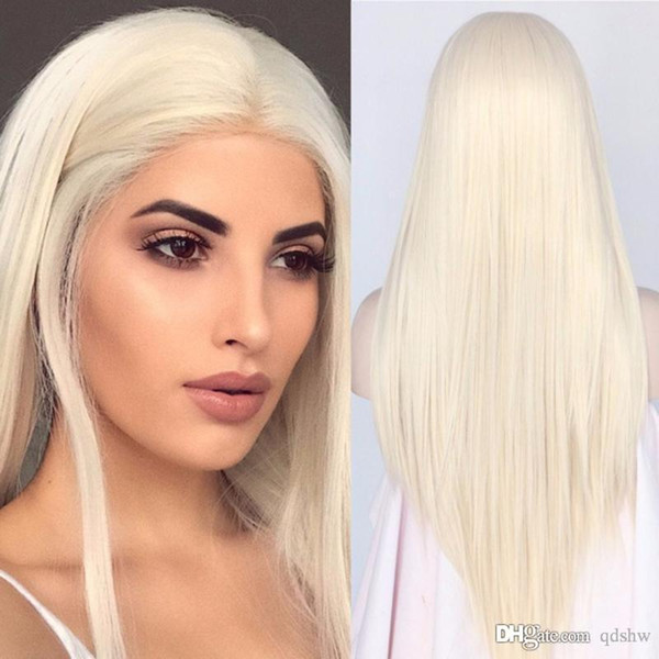 Blonde Synthetic Lace Front Wig Colored Long Straight Heat Resistant Fiber Glueless Blonde Synthetic Lacefront Wigs For White Women