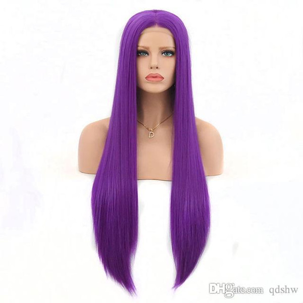 Light Purple Long Straight Synthetic Lace Front Wig Glueless Heat Resistant Fiber Cheap Purple Synthetic Lacefront Wigs For Black Women