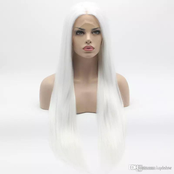 White Synthetic Heat Resistent Wig For Women Long Straight Half Hand Tied Synthetic Lace Front Wigs Pre Plucked For White Women