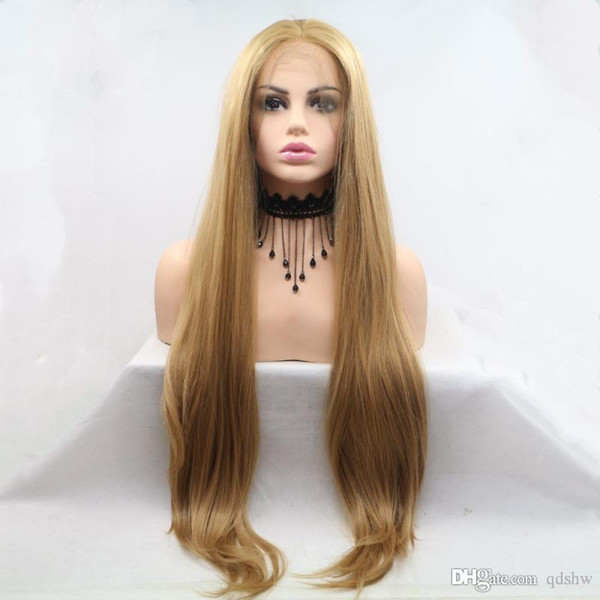 Synthetic Lace Front Wig Heat Resistant Honey Blonde Natural Looking Glueless Long Straight High Temperature Fiber Synthetic Hair Wigs