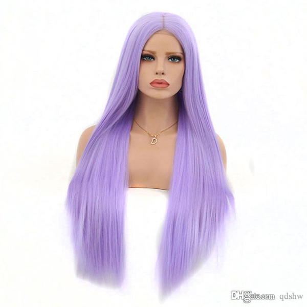 Replacement Romantic Lavender Purple Synthetic Wig Heat Resistant Middle Part Long Straight Light Purple Glueless Synthetic Lace Front Wigs