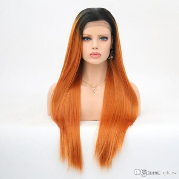 Ombre Orange Synthetic Lace Front Wigs Pre Plucked Long Straight Hair Glueless For Women Natural Hairline With Baby Hair