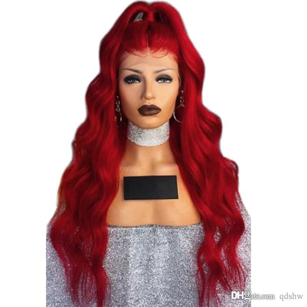 Red Lace Front Wigs Synthetic Long Body Wave Glueless Lacefront Heat Resistant Glueless Red Synthetic Lace Front Wig With Baby Hair