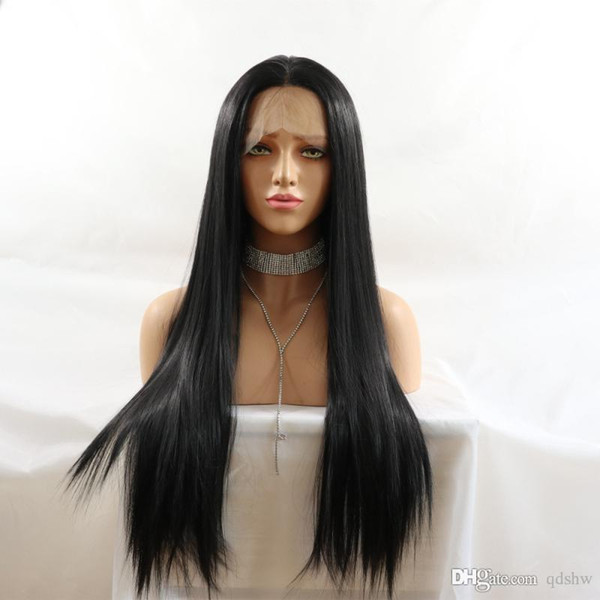 Realistic Looking Long Straight Black Synthetic Wig Cheap Free Parting Heat Resistant Fiber Synthetic Lace Front Wigs For Black Women