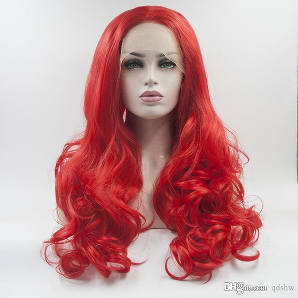 Lace Front Synthetic Wig Red Color Body Wave Glueless Free Part Heat Resistant Cheap Lacefront Red Synthetic Wigs For White Women